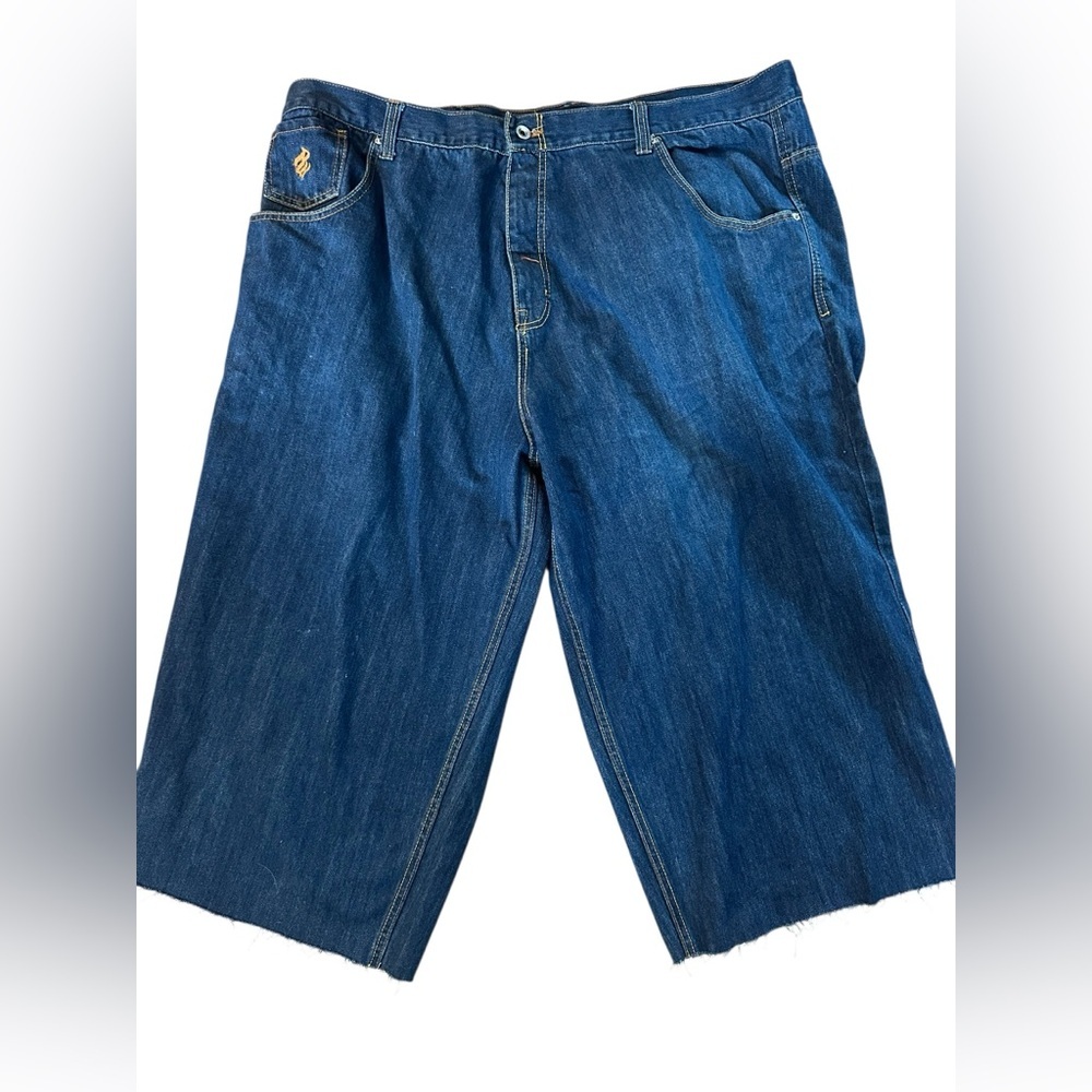 Y2K Rocawear Baggy Denim Shorts Men’s Blue Hip Hop Long Jorts Streetwear 2000s